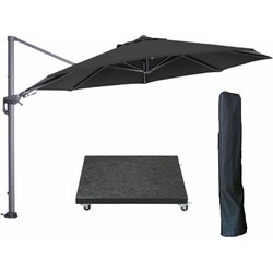 Garden Impressions Hawaii zweefparasol Ø350 cm carbon black / zwart met 90kg royal antraciet parasolvoet en parasolhoes