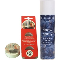 Busje Spuitsneeuw - sneeuwspray - 150 ml - incl. raamtape 2 stuks - Decoratiesneeuw