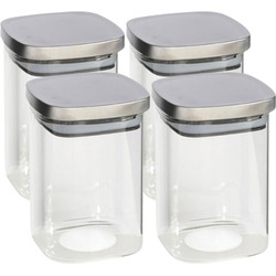 4x stuks voedsel/etenswaren bewaren voorraadpot 1100 ml glas met RVS deksel - Voorraadpot