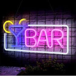 Groenovatie LED Neon Wandlamp "Bar", Op USB, 45x22x2cm, Blauw / Roze / Wit