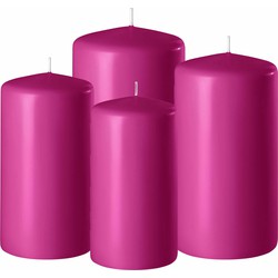 4x stuks fuchsia roze stompkaarsen 8-10-12-15 cm - Stompkaarsen