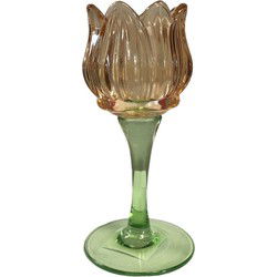 Theelichthouder Tulip rz/fuch/geel/amb glas II