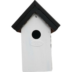 Houten vogelhuisje/nestkastje 22 cm - zwart/wit DHZ schilderen pakket - Vogelhuisjes