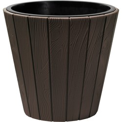 Prosperplast Plantenpot/bloempot Wood Style - buiten/binnen - kunststof - donkerbruin - D49 x H45 cm - Plantenpotten