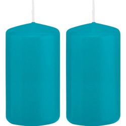 2x Kaarsen turquoise blauw 6 x 12 cm 40 branduren sfeerkaarsen - Stompkaarsen