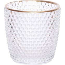Theelichthouder - transparant bubbelglas - goudrand - 7,5x7 cm - Waxinelichtjeshouders