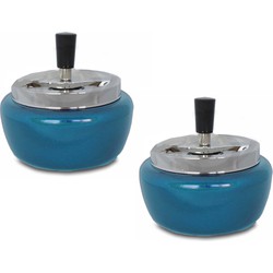 2x Terrasasbakken/tafelasbakken metallic blauw met draaimechanisme 13 cm - Asbakken
