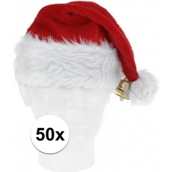 50x Pluche kerstmutsen met bel deluxe - Kerstmutsen