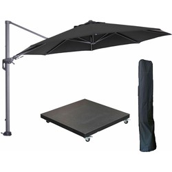 Garden Impressions Hawaii zweefparasol Ø350 cm carbon black / zwart met 90kg verrijdbare parasolvoet en parasolhoes