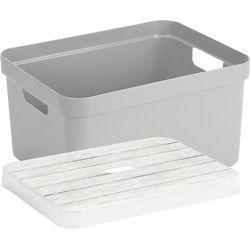 Opbergbox/opbergmand lichtgrijs 32 liter kunststof met deksel - Opbergbox