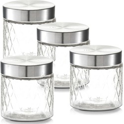 4x Glazen voorraadpotten/bewaarpotten 750 ml geruit 11 x 12 cm - Voorraadpot