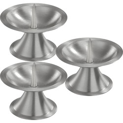 3x Ronde metalen stompkaarsenhouder zilver voor kaarsen 5-6 cm doorsnede - kaars kandelaars