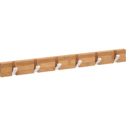 Kapstok rek voor wand/muur - lichtbruin - 6x inklapbare ophanghaken - bamboe/metaal - B60 x H6 cm - Kapstokken