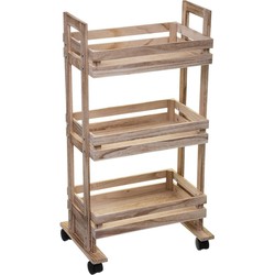 5Five Keukentrolley/kast - bruin - hout - 82 x 42 x 30 cm - 3 niveaus - fruitkist/wijnkist - Opberg trolley