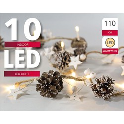 LED verlichting dennenappel en houten ster x10 lamps warm LED excl. batterijen