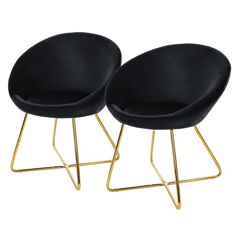 Eetkamerstoel set van 2 met ronde rugleuning zwart fluweel met goudkleurige metalen poten ML design - 