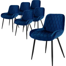 ML-Design Set van 6 Eetkamerstoelen Eetkamerstoel met Rugleuning en Armleuningen, Donkerblauw, Fluwelen Zitting, Metalen Poten, Keukenstoelen Woonkamerstoelen Gestoffeerde Stoelen Krukken