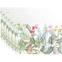 Clayre & Eef Placemats Set van 6  48x33 cm Wit Groen Katoen Rechthoek Jungle Botanics Tafelmat