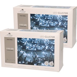 Set van 2x stuks clusterverlichting helder wit buiten 1152 lampjes met timer kerstverlichting - Kerstverlichting kerstboom