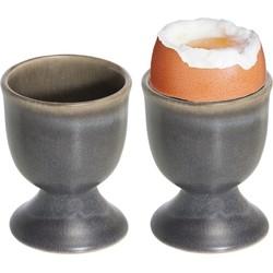 2x stuks eierdopjes van aardewerk grijs bruin 5 cm - Eierdopjes