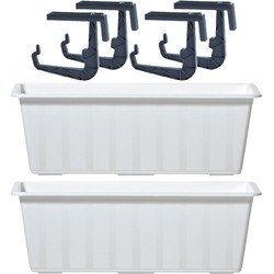 2x Witte balkon reling bakken/bloempotten 9 liter - Plantenbakken