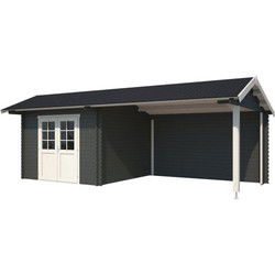 Blokhut met overkapping Maribel 680x300 Carbon Grey-Wit