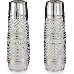 Bloemenvazen 2x stuks - zilver met modern luxe motief - 10 x 30 cm - keramiek - Vazen