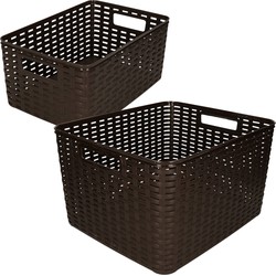 Set van 5x stuks opbergboxen/opbergmandjes rotan donkerbruin kunststof - Opbergbox