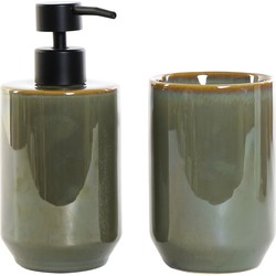 Item Badkameraccessoires - zeeppompje en beker - groen - keramiek - Badkameraccessoireset