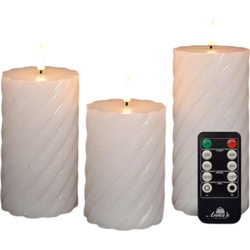 Stompkaars swirl wax led 3d vlam op batterij met afstandbediening set van 3 d7.5h10/12.5/15 cm wit