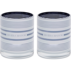Riviera Maison Waxine- theelichthouder set - RM Stripe Votive met logo - Glas - Blauw - 2 stuks