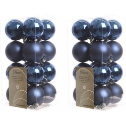 64x Kunststof kerstballen glanzend/mat donkerblauw 4 cm kerstboom versiering/decoratie - Kerstbal