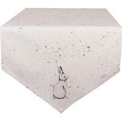 Clayre & Eef Tafelloper 50x160 cm Beige Grijs Katoen Konijn