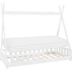 Kinderbed Tipi 80x160 cm wit gemaakt van dennenhout incl. matras H-10cm uitvalbescherming en lattenbodem ML-Design