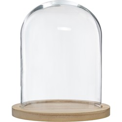 Atmosphera Home decoratie glazen stolp op houten plateau - glas/lichtbruin - D23 x H29.5 cm - Decoratieve stolpen
