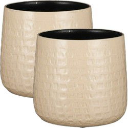 2x Stuks Plantenpotten/bloempotten keramiek beige relief - D17 cm - Plantenpotten