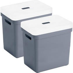 Set van 2x opbergboxen/opbergmanden donkerblauw van 25 liter kunststof met transparante deksel - Opbergbox