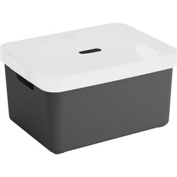 Sunware opbergbox/mand 32 liter antraciet grijs kunststof met transparante deksel - Opbergbox