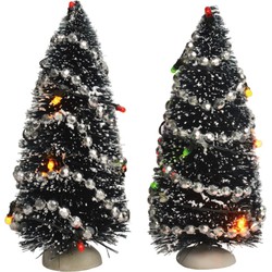 Weihnachtsdorf Landschaft zwei Bäume mit Lichtern 15 cm hoch - Luville