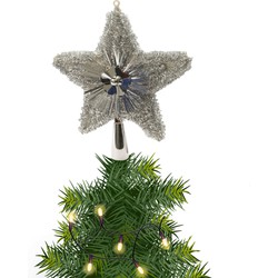 Kerstboom piek/topper ster kunststof glitters zilver 23 cm - kerstboompieken