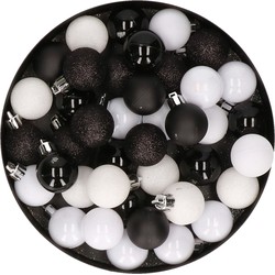 Set van 40x stuks kunststof kerstballen mix zwart en wit 3 cm - Kerstbal
