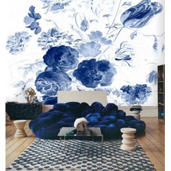 Vliesbehang - 250cm x 250cm - Stoffige blauwe bloem