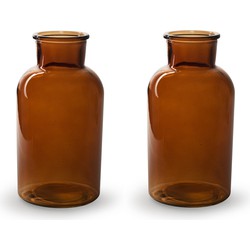 2x Stuks Bloemenvazen - mahonie bruin/transparant glas - H20 x D10 cm - Vazen