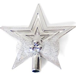 Mini Kerstboom piek zilver 14 cm met glitters - Kleine kerstpieken - kerstboompieken