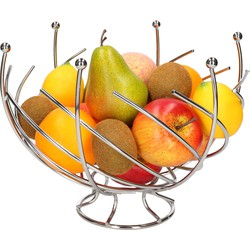 Fruitschaal/fruitmand op voet rond zilver metaal 30 cm - Fruitschalen