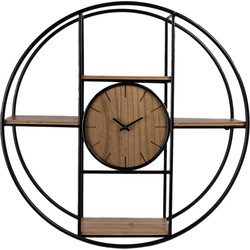 Clayre & Eef Wandklok  Ø 60 cm Bruin Zwart Hout Ijzer Muurklok