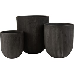 J-line - Set Van 3 Vazen Rond Keramiek Hoog Zwart - 55x55x61.5cm