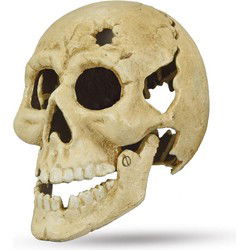 A WHITE CAST IRON SKULL