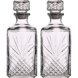 Set van 2x stuks glazen whisky/water karaffen met dop 1 liter - Whiskeykaraffen