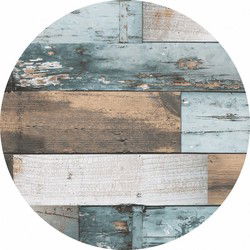 Buiten tafelkleed/tafelzeil - blauw/hout print - D160 cm - rond - Tafelzeilen